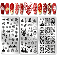 Stainless Steel DIY Nail Art Templates, Template Tool, Rectangle, Mixed Shapes, 12x6cm, 3pcs/set(MRMJ-WH0092-024)