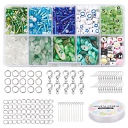 Natural Stone Chip Beads DIY Jewelry Set Making Kit, Including Natural Green Aventurine & Quartz Crystal & Acrylic & Glass Seed & Shell Beads, Iron Earring Hooks & Jump Rings & Pin & End Chain, Alloy Clasps, Elastic Thread, Green, Beads: 107.5g/set(DIY-YW0004-70A)