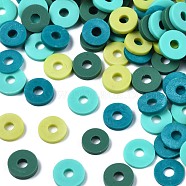 Handmade Polymer Clay Beads, Heishi Beads, for DIY Jewelry Crafts Supplies, Disc/Flat Round, Teal, 6x1mm, Hole: 2mm, about 26000pcs/1000g(CLAY-T019-02B-26)