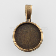 Flat Round Alloy Pendant Cabochon Settings, Plain Edge Bezel Cups, Cadmium Free & Nickel Free & Lead Free, Antique Bronze, Tray: 14mm, 26.5x17x2mm, Hole: 3.5x5mm, about 555pcs/kg(PALLOY-N0088-27AB-NF)