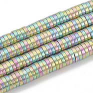 Electroplate Non-magnetic Synthetic Hematite Beads Strands, Disc/Flat Round, Rainbow Plated, 4x1mm, Hole: 1mm, about 364~380pcs/strand, 16.1 inch(G-T061-142C)