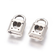 CCB Plastic Pendants, Padlock with Heart, Antique Silver, 15.5x9.5x4.5mm, Hole: 4.5x5mm(CCB-P007-012AS)