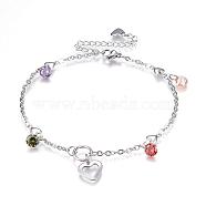 304 Stainless Steel Charm Bracelets, with Glass Rhinestone and Lobster Claw Clasps, Stainless Steel Color, 8-1/4 inch(210mm)x2.5mm(BJEW-G525-24P)