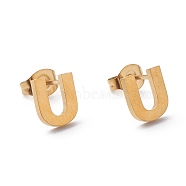 Ion Plating(IP) 304 Stainless Steel Stud Earrings, with Ear Nuts, Manual Polishing, Greek Alphabet, Letter.U, 8x7x1mm, Pin: 0.7mm(STAS-Z028-A-07G)
