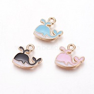 Alloy Enamel Charms, Whale Shape, Light Gold, Mixed Color, 12x13x1.5mm, Hole: 1.4mm(PALLOY-F224-11G)