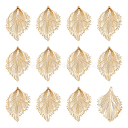 Brass Pendants, Leaf, Real 18K Gold Plated, 43x29x6mm, Hole: 1.2mm, about 12pcs/box(KK-BC0010-51)