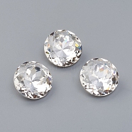 K9 Glass Rhinestone Cabochons, Pointed Back & Back Plated, Faceted, Flat Round, Crystal, 14x7mm(RGLA-G077-F01-001)