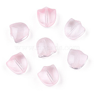Spray Painted Transparent Glass Beads, Tulip Flower, Pink, 9x9x5.5mm, Hole: 1mm(GLAA-T022-26-A01)