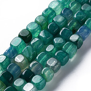 Natural Agate Beads Strands, Dyed & Heated, Cube, Sea Green, 5~8x4~8x4~6mm, Hole: 1.2mm, about 50pcs/strand, 14.76 inch(37.5cm)(G-N326-99D)