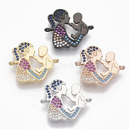 Brass Micro Pave Cubic Zirconia Links connectors, Mother and Baby, for Mother's Day, Colorful, Mixed Color, 19x21.5x2mm, Hole: 1mm(ZIRC-T012-80)