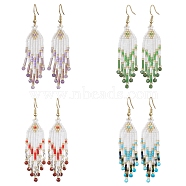 Woven Seed Beads & Natural Gemstone Tassel Earrings, 304 Stainless Steel Dangle Earring for Women, 70x15mm(EJEW-MZ00154)