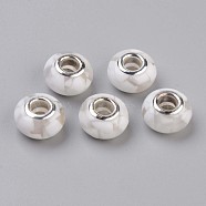 Resin European Beads, Large Hole Beads, with Platinum Plated Tone Brass Double Cores and Shell, Rondelle, Creamy White, 13.5x8mm, Hole: 5mm(RPDL-S015-002J)