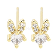 Brass Pave Clear Cubic Zirconia Stud Earring, Rabbit, Real 18K Gold Plated, 7x4.5mm(EJEW-S217-G02)