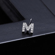 Platinum Brass Micro Pave Cubic Zirconia Stud Earrings, Initial Letter, Letter M, No Size(XI6969-13)