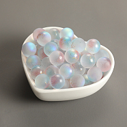 Frosted Glass Beads, No Hole, with Glitter Powder, Round, Pale Turquoise, 12mm(GLAA-PW0001-05B-04)