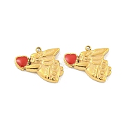 304 Stainless Steel Enamel Charms, Angel with Heart Charm, Real 14K Gold Plated, 11.5x14.5x2mm, Hole: 1.2mm(STAS-P356-37G)