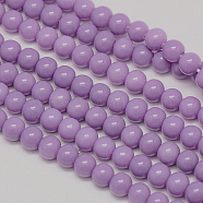 Eco-Friendly Round Baking Paint Glass Beads Strands, Cotton Cord Threaded, Plum, 4~4.5mm, Hole: 0.7~1.1mm, about 104pcs/strand, 15 inch(HY-A003-4mm-RV21)
