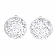 201 Stainless Steel Filigree Pendants, Etched Metal Embellishments, Kaleidoscope Pattern, Stainless Steel Color, 22x20x0.3mm, Hole: 1.2mm(STAS-R102-12P)