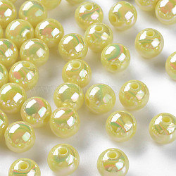 Opaque Acrylic Beads, AB Color Plated, Round, Yellow, 10x9mm, Hole: 2mm, about 940pcs/500g(MACR-S370-D10mm-A10)
