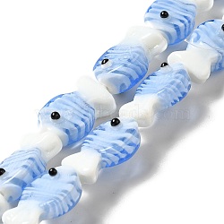 Handmade Lampwork Beads Strands, Fish, Cornflower Blue, 20~21x12~12.5x7.5~10.5mm, Hole: 1.2mm, about 20pcs/strand, 16.26 inch(41.3cm)(LAMP-G154-07F)