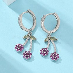 Brass Cubic Zirconia Hoop Earrings, Lead Free & Cadmium Free, Long-Lasting Plated, Rack Plating, Cherry, Platinum, 30x13mm(EJEW-R016-16P)