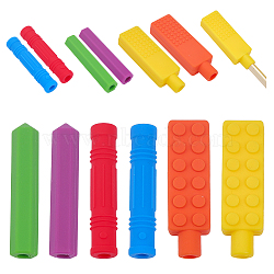 6Pcs 6 Style Silicone Pen Caps, Pencil Tip Cover, Hexagon & Column & Rectangle, Mixed Color, 64~65.5x12~20x13~14mm, Hole: 6~7mm, 1pc/style(AJEW-CA0003-41)