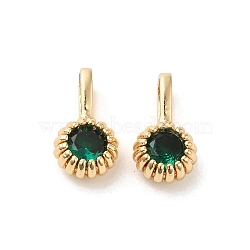 Brass Micro Pave Cubic Zirconia Charms, Real 14K Gold Plated, Long-Lasting Plated, Flower, Sea Green, 11.5x6x3.5mm, Hole: 5mm(KK-Z040-01B)