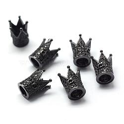 Rack Plating Brass Cubic Zirconia Beads, Long-Lasting Plated, Crown, Gunmetal, 12x10x10mm, Hole: 1.5mm(ZIRC-S034-01B)