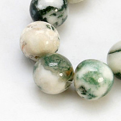 Natural Tree Agate Beads Strands,  Round, Medium Sea Green, 10mm, Hole: 1mm, about 39pcs/strand, 15.3 inch(X-G-H1633-10MM)