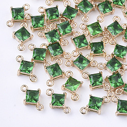Transparent Glass Links connectors, with Brass Findings, Faceted, Rhombus, Light Gold, Sea Green, 11x7x4mm, Hole: 1mm, Side Length: 5mm(X-GLAA-T007-14B)