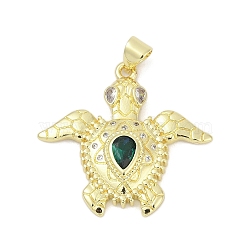 Brass Micro Pave Cubic Zirconia Pendants, Sea Turtle, Lead Free & Cadmium Free, Long-Lasting Plated, Rack Plating, Real 18K Gold Plated, 27x28.5x4.5mm, Hole: 4.5x3.5mm(KK-D317-138G)