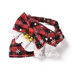 Cloth Pet's Christmas Bowknot Collar, Xmas Kitten Puppy Tartan Pattern Bow Ties, with Side Release Buckle, Brass Bells & Findings, FireBrick, 280mm(AJEW-D051-03G)
