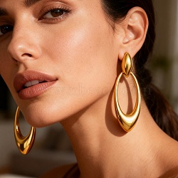 304 Stainless Steel Dangle Stud Earrings, Oval, Golden, 65x24.5mm(EJEW-K330-07G)