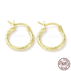 925 Sterling Silver Hoop Earrings, Twisted Round Ring, with S925 Stamp, Real 18K Gold Plated, 19x2x15mm(EJEW-K258-03A-G)