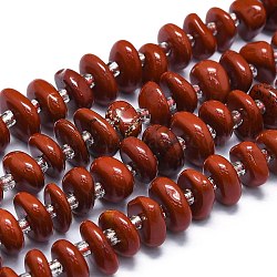 Natural Red Jasper Beads Strands, with Seed Beads, Flat, 7~13x8~9x3~4mm, Hole: 1mm, about 75pcs/strand, 14.76''(37.5cm)(G-K245-H06-01)