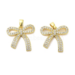Rack Plating Brass Micro Pave Clear Cubic Zirconia Pendants, Long-Lasting Plated, Cadmium Free & Lead Free, Bowknot, Real 18K Gold Plated, 19.5x20x3mm, Hole: 5x2.5mm(KK-A205-03G)