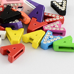 Mixed Color Zinc Alloy Grade A Rhinestone Letter Slide Charms, for Personalized Name Necklaces Making, Letter.A, 12.5x11.5x4.5mm, Hole: 8x1.5mm(ALRI-S130-A)