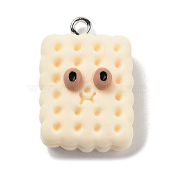 Cookies Theme Imitation Food Resin Pendants, Funny Eye Rectangle Charms with Platinum Plated Iron Loops, Beige, 23.5x16.5x7mm, Hole: 2mm(X-RESI-B021-02C-05)