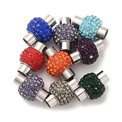 304 Stainless Steel Magnetic Clasps with Glue-in Ends, with Polymer Clay Rhinestone Beads, Column, Stainless Steel Color, 17x12x12mm, Hole: 5mm(FIND-C044-01)