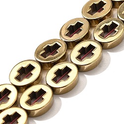 Electroplated Synthetic Non-magnetic Hematite Beads Strands, Oval with Cross, Golden Plated, 10x8x3mm, Hole: 0.9mm, about 40pcs/strand, 15.75''(40cm)(G-L613-Z01-02F)