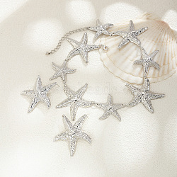 Starfish Iron Link Chain Necklaces & Stud Earrings Sets, Platinum, 370mm(FS-WG81930-02)
