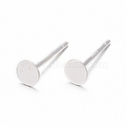 925 Sterling Silver Round Flat Pad Stud Earring Findings, with 925 Stamp, Silver, 11.3x4mm, Pin: 0.8mm(STER-T002-200S)