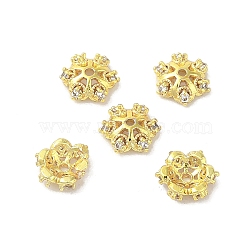 Rack Plating Brass Beads Caps, with Cubic Zirconia, Long-Lasting Plated, Lead Free & Cadmium Free, Flower, Golden, 6x6x2mm, Hole: 1mm(KK-B088-05A-G)