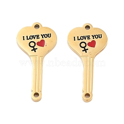 Ion Plating(IP) 304 Stainless Steel Black & FireBrick Enamel Female I Love You Key Connector Charms, Golden, 22.5x10.5x1mm, Hole: 1.2mm(STAS-Z078-18G)