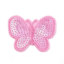 Computerized Embroidery Cloth Iron on/Sew on Patches, Costume Accessories, Paillette Appliques, Butterfly, Pearl Pink, 47x39x1.5mm(DIY-F043-10)