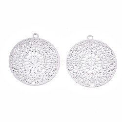 201 Stainless Steel Filigree Pendants, Etched Metal Embellishments, Kaleidoscope Pattern, Stainless Steel Color, 22x20x0.3mm, Hole: 1.2mm(STAS-R102-12P)