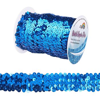 Olycraft Plastic Paillette Elastic Beads, Sequins Beads, Ornament Accessories, 3 Rows Paillette Roll, Flat Round, Blue, 25x1.5mm, 10m/roll