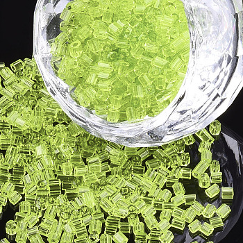 Grade A Glass Seed Beads, Hexagon(Two Cut), Transparent Colours, Green Yellow, 1.5~2.5x1.5~2mm, Hole: 0.8mm, about 2100pcs/bag, 450g/bag