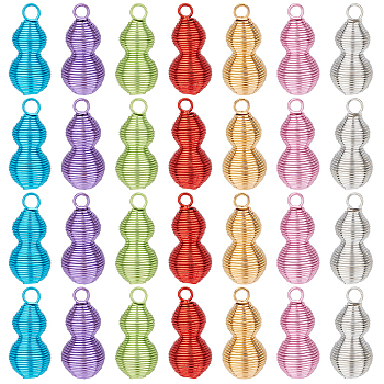 ARRICRAFT 28Pcs 7 Colors Iron Baking Paint Spring Pendants, Gourd, Mixed Color, 38.5x16.5mm, Hole: 4.7mm, 4pcs/color