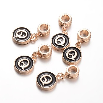 Alloy Enamel European Dangle Charms, Flat Round with Letter.Q, 27mm, Hole: 5mm